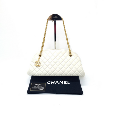 Chanel Mademoiselle Medium Bowling Calf Leather Bag Ghw (White)