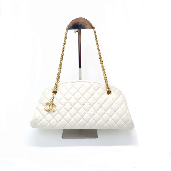 Chanel Mademoiselle Medium Bowling Calf Leather Bag Ghw (White)