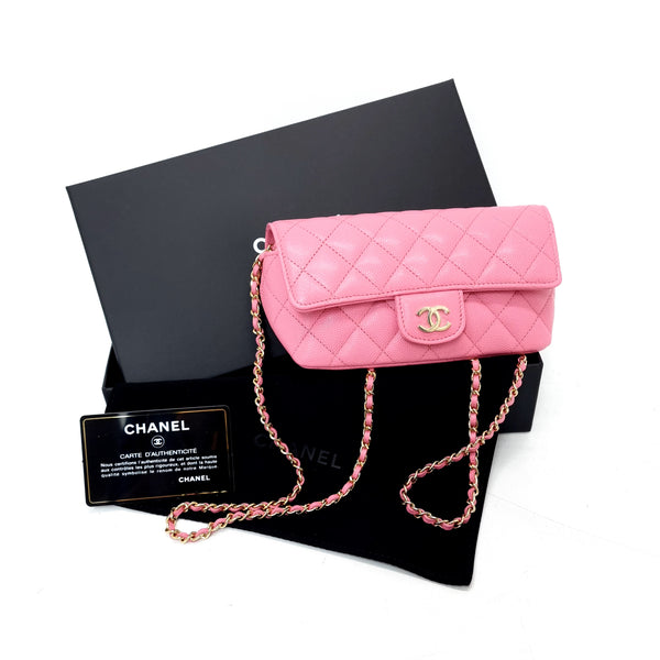 Chanel Glasses Case With Classic Chain Caviar Ghw (Pink)