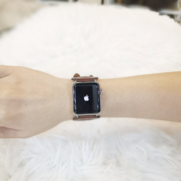 Hermes 2nd Series Apple Watch Double Buckle Cuff Etoupe Swift Leather Brown Shw