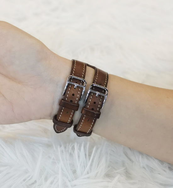 Hermes 2nd Series Apple Watch Double Buckle Cuff Etoupe Swift Leather Brown Shw