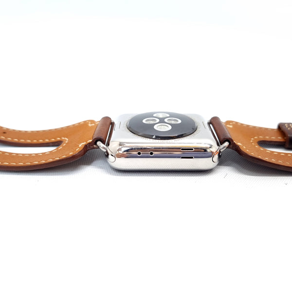 Hermes 2nd Series Apple Watch Double Buckle Cuff Etoupe Swift Leather Brown Shw