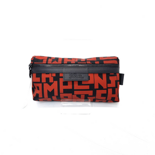 Longchamp Pouch LGP Polyamide Canvas Leather Trim (Red/Black)