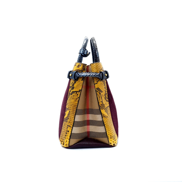 Burberry Python Grainy Leather House Check Banner ElderberryTote Ghw (Mahogany/Purple/Yellow/Blue)