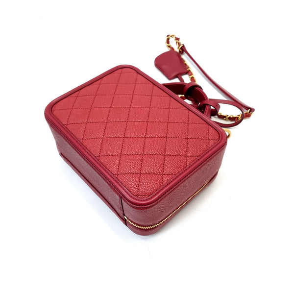 Chanel Filigree Vanity Case Caviar Ghw (Burgundy)