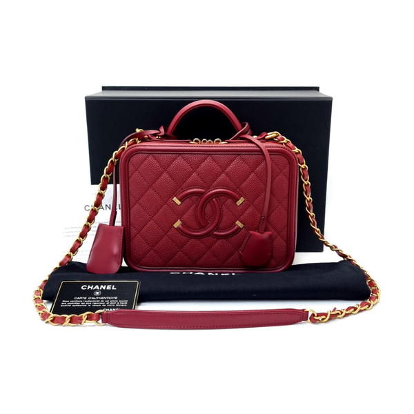 Chanel Filigree Vanity Case Caviar Ghw (Burgundy)