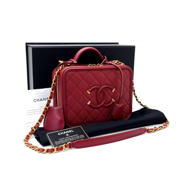 Chanel Filigree Vanity Case Caviar Ghw (Burgundy)