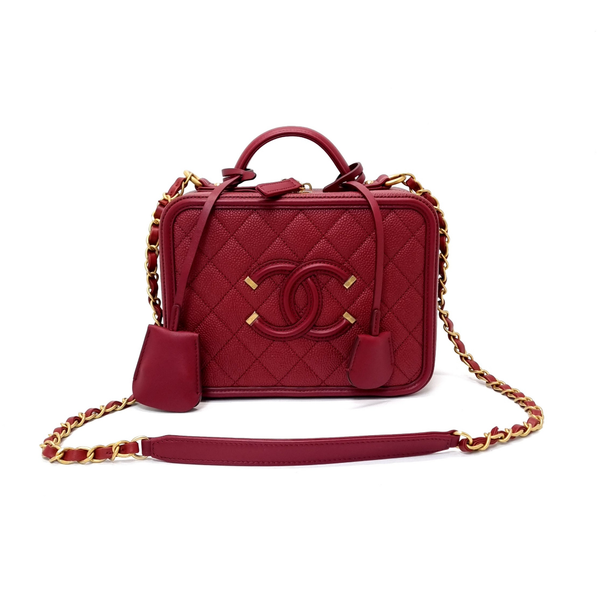 Chanel Filigree Vanity Case Caviar Ghw (Burgundy)