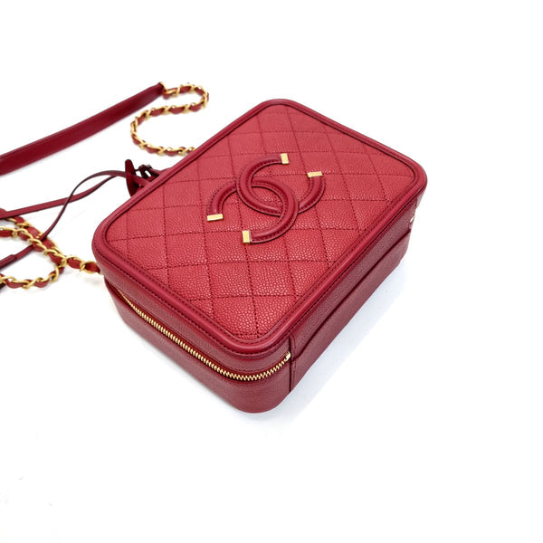 Chanel Filigree Vanity Case Caviar Ghw (Burgundy)