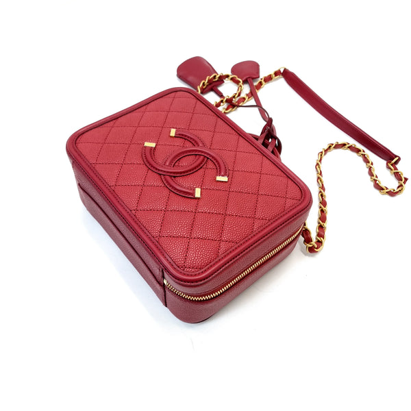 Chanel Filigree Vanity Case Caviar Ghw (Burgundy)