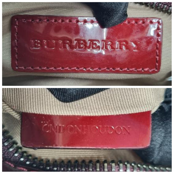 Burberry Pochette Nova Stars Mini Canvas Patent Leather Gunmetal (Burgundy/Beige)