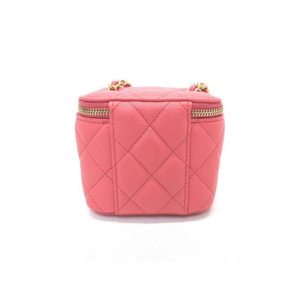 Chanel Vanity Small Classic Lambskin with Antique Ball Ghw (Coral Pink)