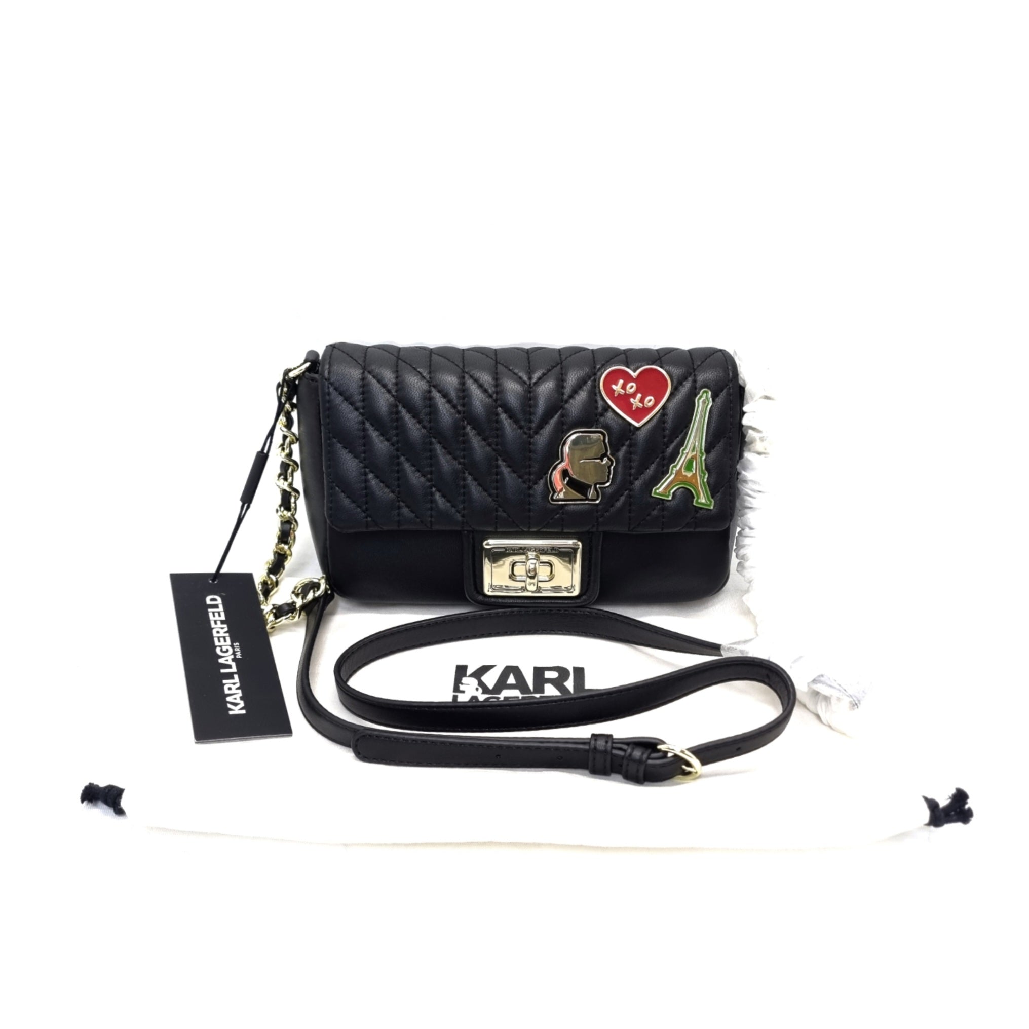 Karl Lagerfeld Agyness Faux Leather Crossbody Bag Shw (Black)