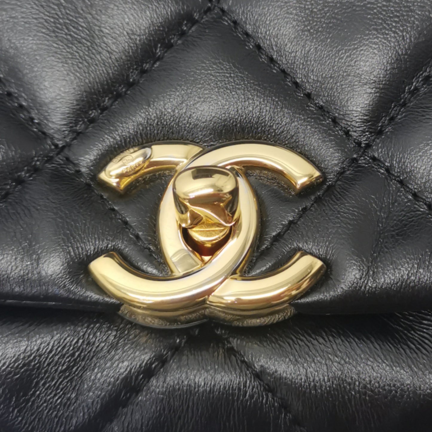 Chanel Mini Flap Bag Shiny Resistant Lambskin Leather Ghw (Black)